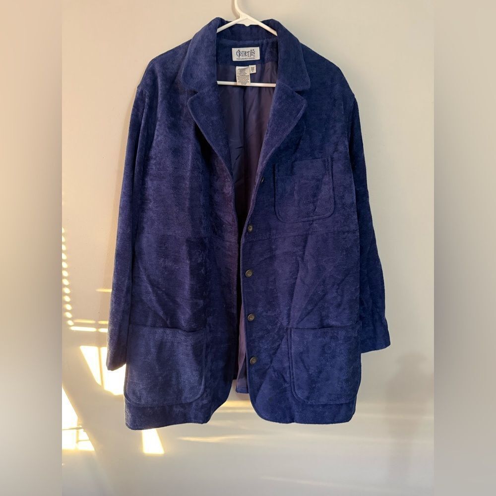 Vintage Elements Corduroy Coat Button Down Suede Navy Blue Hippie Boho Size 2X